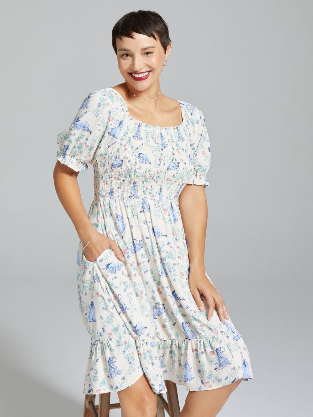Her Universe Disney Eeyore Floral Smock Dress XS BoxLunch Winnie Pooh
